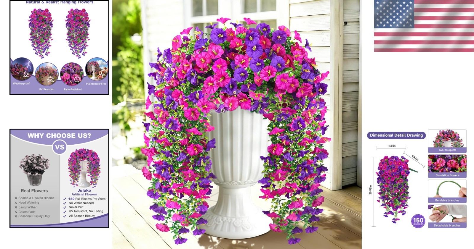 No-Odor Morning Glory Hanging Flowers – Sun-Resistant Faux Silk for All Seasons