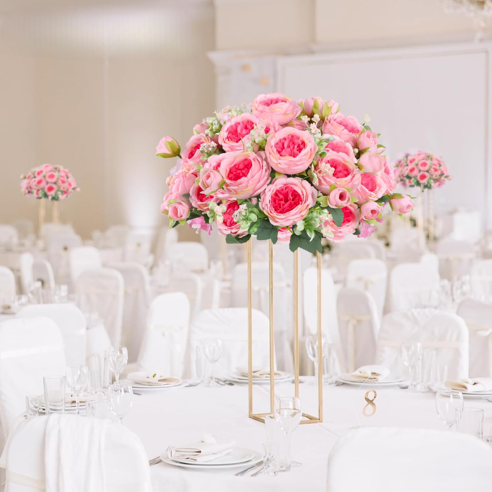 8 PCS Artificial Flowers Peonies Silk Fake Bouquet Pink Faux Floral Wedding