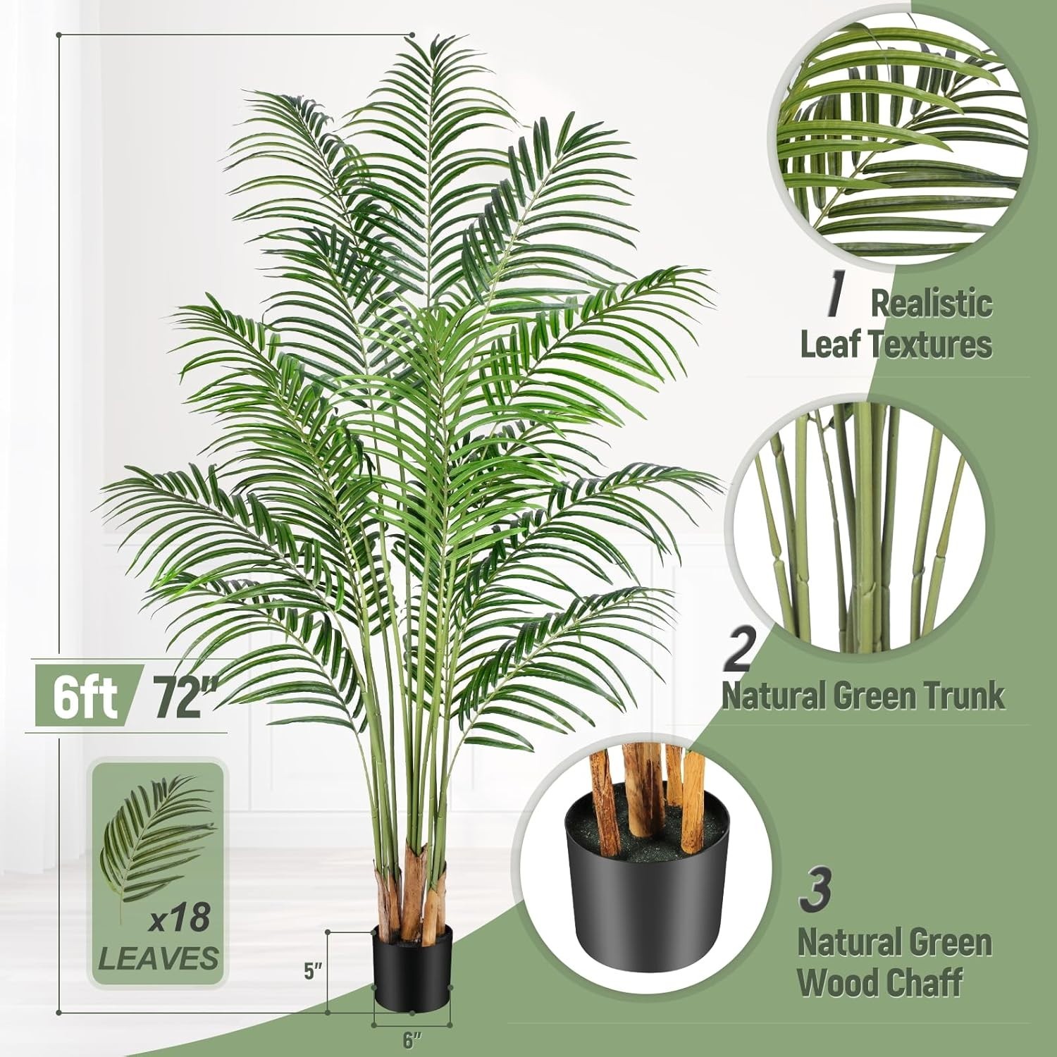Faux 6ft Tropical Areca Palm Tree in Pot – Stylish Indoor & Patio Decoration