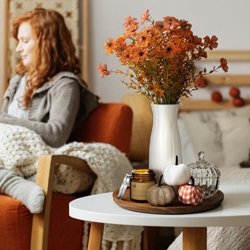 10 Pcs Fall Wooden Decorative Tray Set with Round Wood Tray Scented Candles