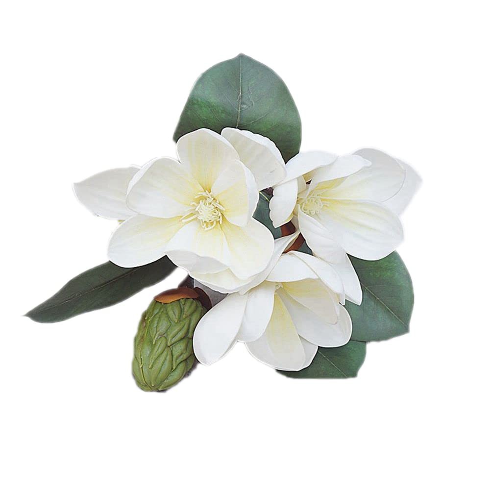 3 PCS 11 Inch White Silk Artificial Magnolia Flowers Decoration Bouquet L
