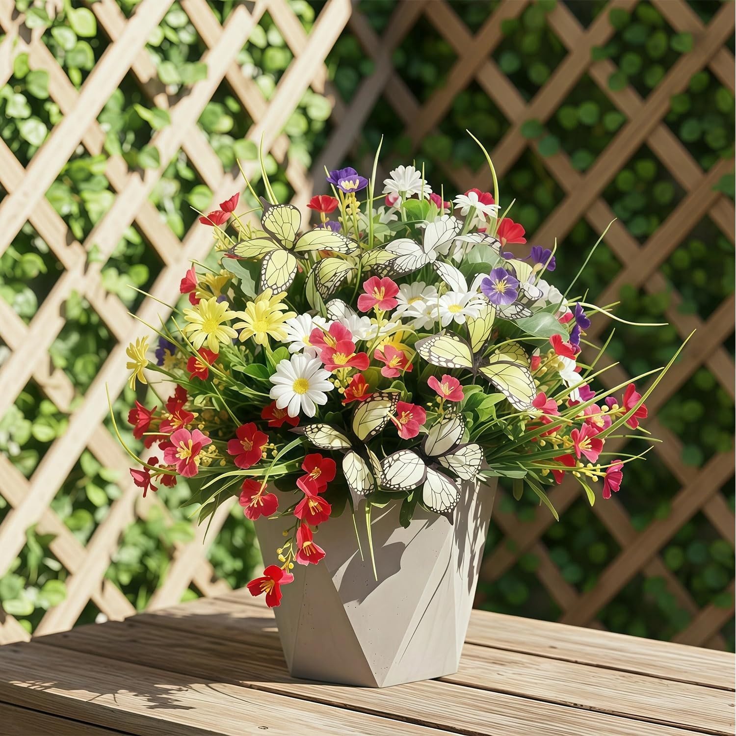 Artificial Flowers for Outdoor, 12 Bundles UV Resistant Faux Silk Daisy Flowe…