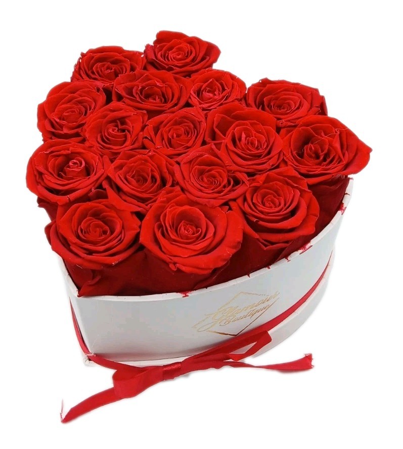 Glamour Boutique 16 PC Forever Red Roses Heart Shape Preserved Eternal Gift Box
