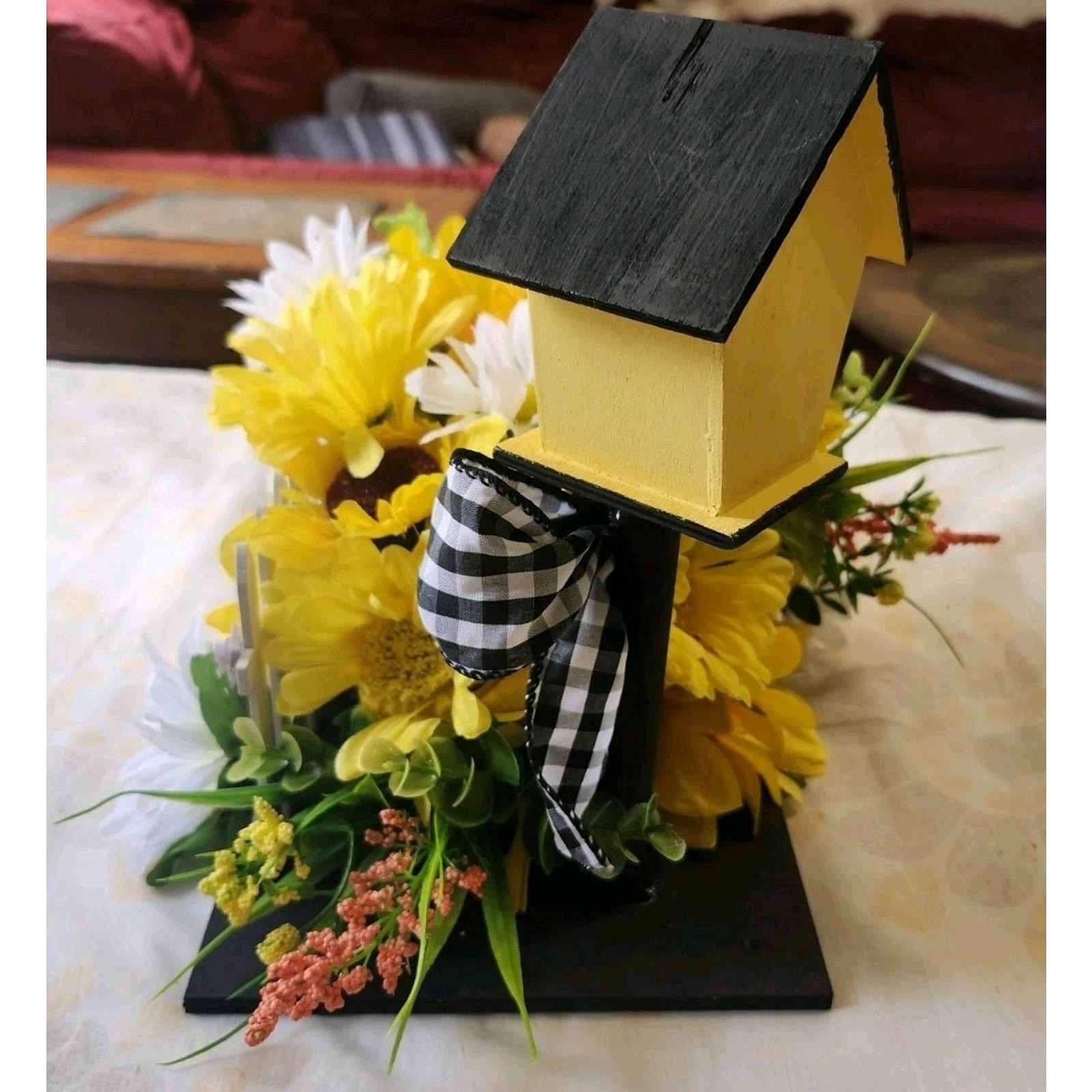Bee Bird House Artificial Floral Arrangement Centerpiece Sunflowers Handmade