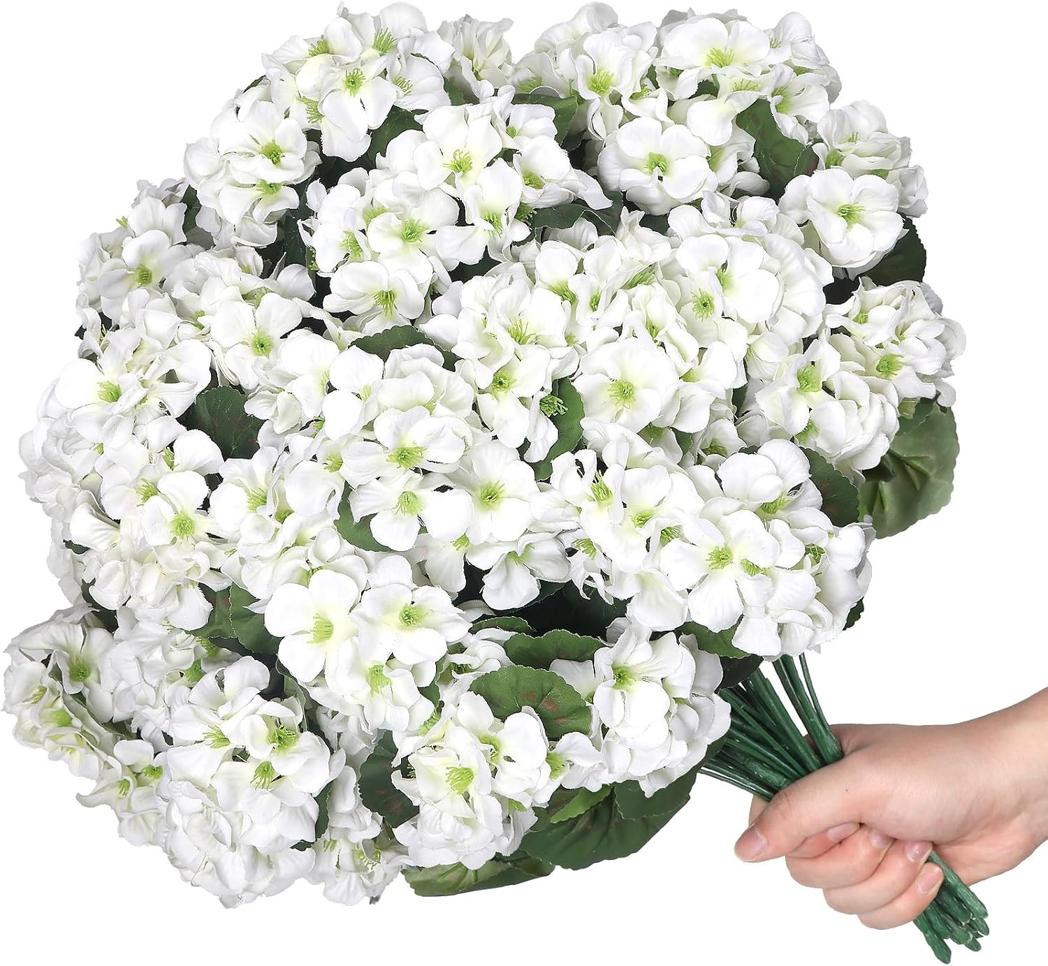 12 Pcs UV Resistant White Faux Geraniums for Outdoor Decor and Planters