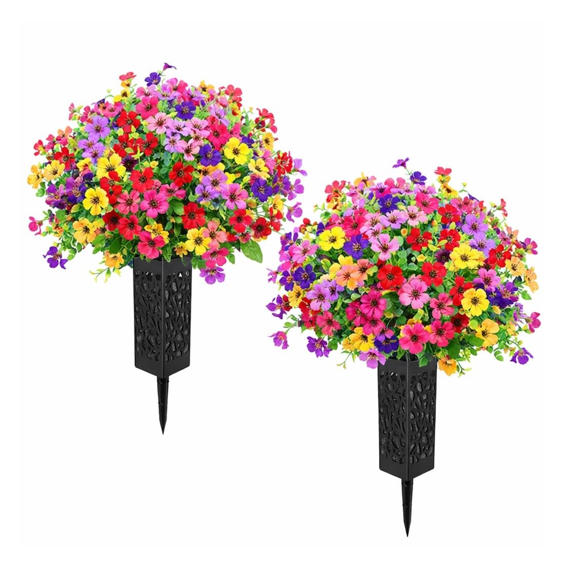 Cemetery Flowers For Grave With Vases Artificial Memorial Faux Silk 2 PCS