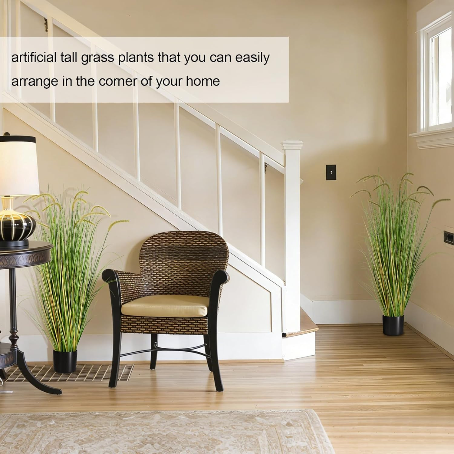 2-Pack 4Ft/47In Artificial Horsetail Grass, Potted Faux Floor Plant for Modern H