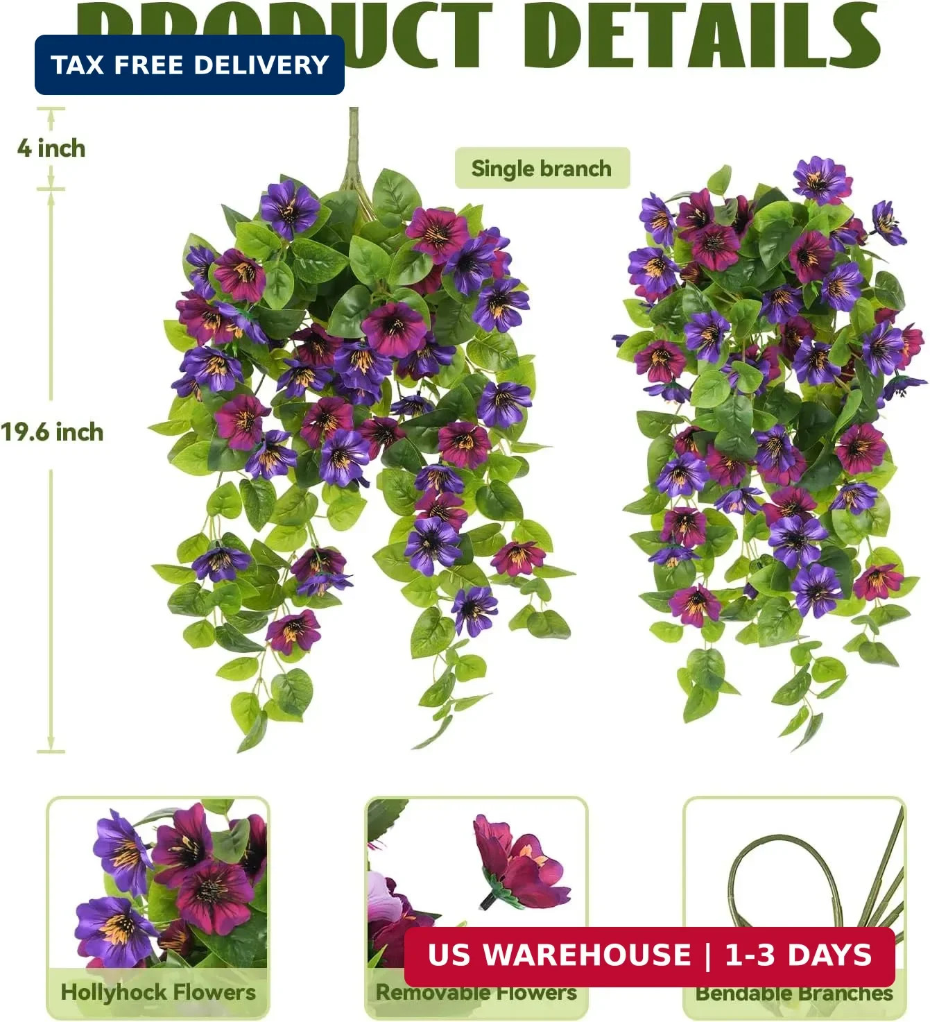 Hrobek Fake Artificial Flowers Hanging for Outdoors Decor, 2 Bundles UV Resistan