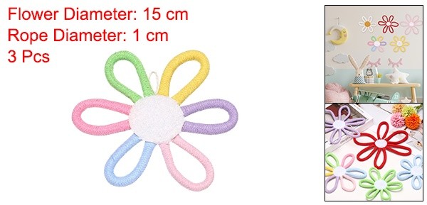 3 Pcs Daisies Floral Wall Decor 6″ Flower Art Decor Woven Macrame Multicolor