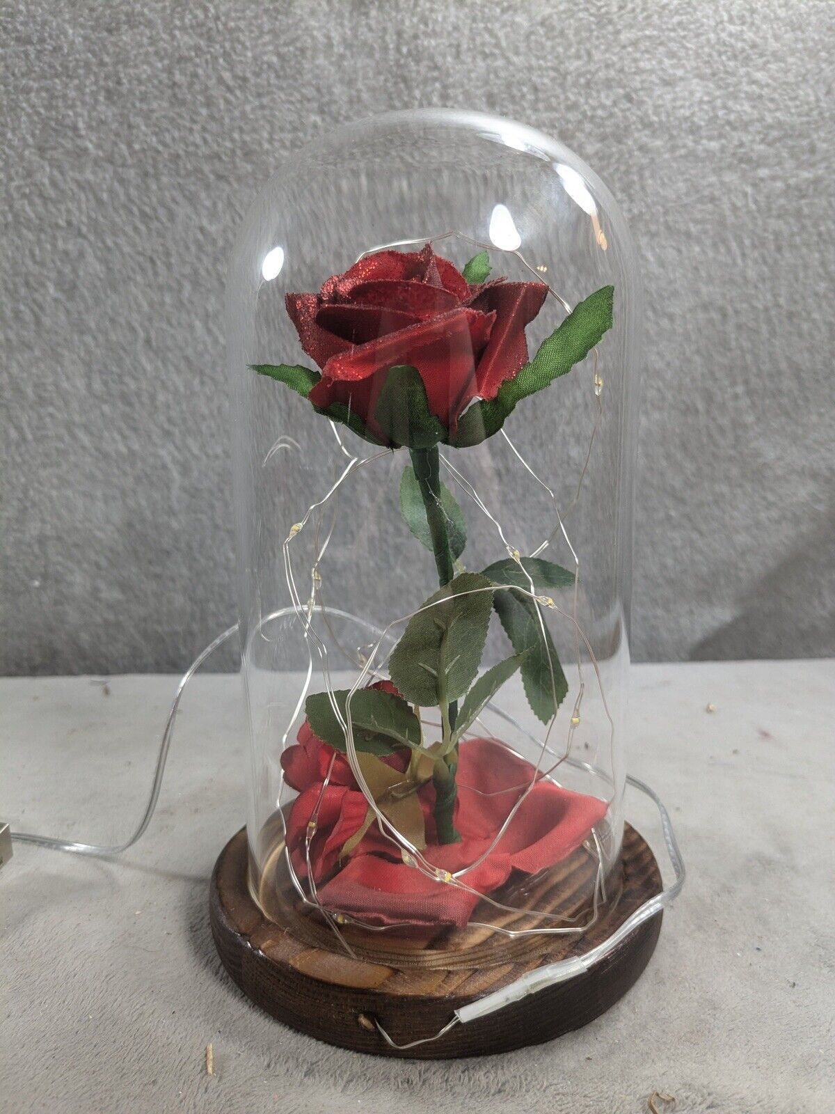 Forever Rose Flower in Dome Glass Fairy LED Light Valentine’s Day Birthday Gift