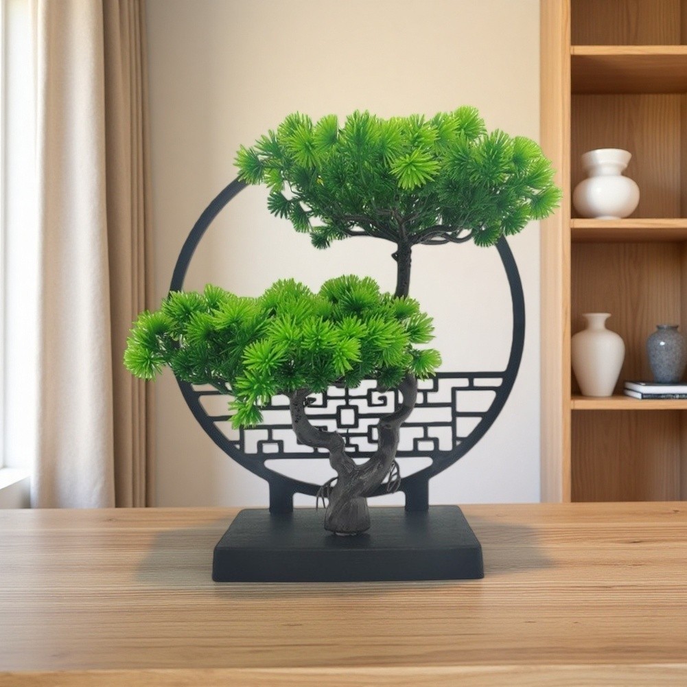 Artificial Pine Bonsai Plant for Desk Table Shelf Entryway 25cm Tall Green