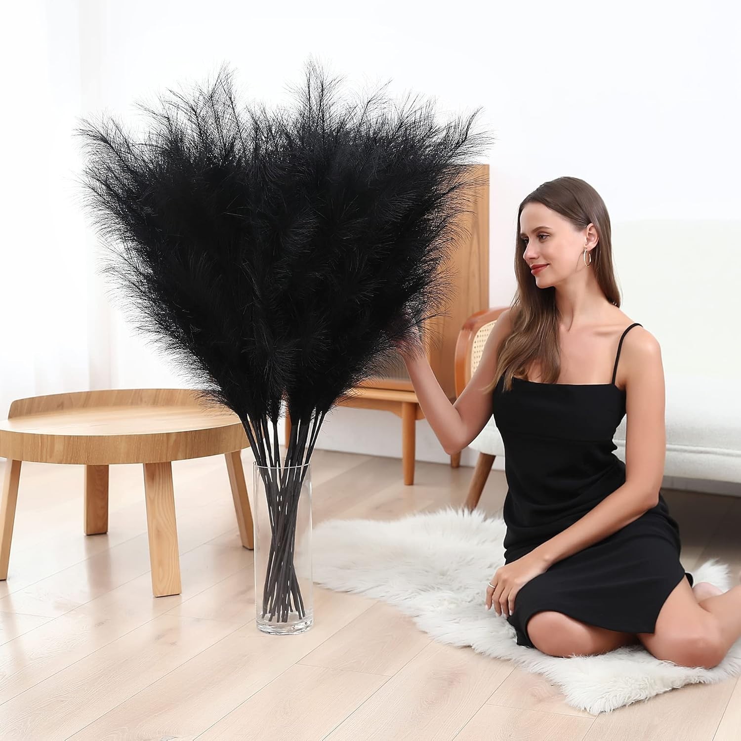 8 Pcs 45 inch Tall Faux Pampas Grass Decor, Large Artificial Black Pompous Grass