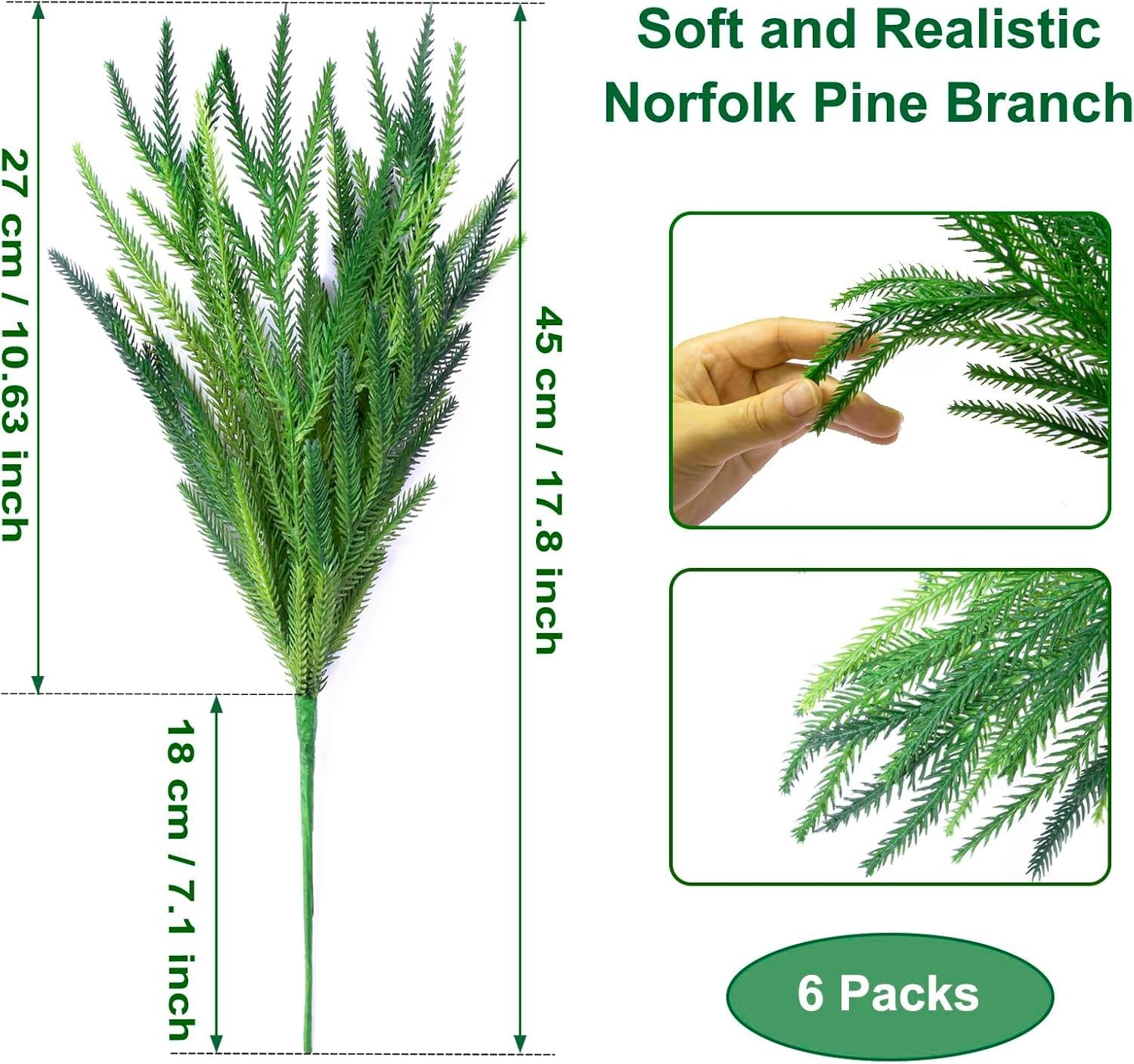 12pcs Xmas Norfolk Pine Branches Real Touch Norfolk Pine Branches 18″ Christmas