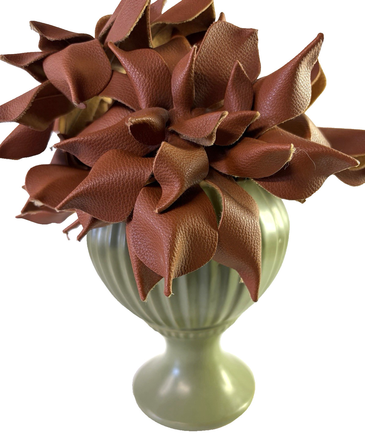 Natural Faux Leather Flowers on Stems 4 Brown Rustic Elegant Classic