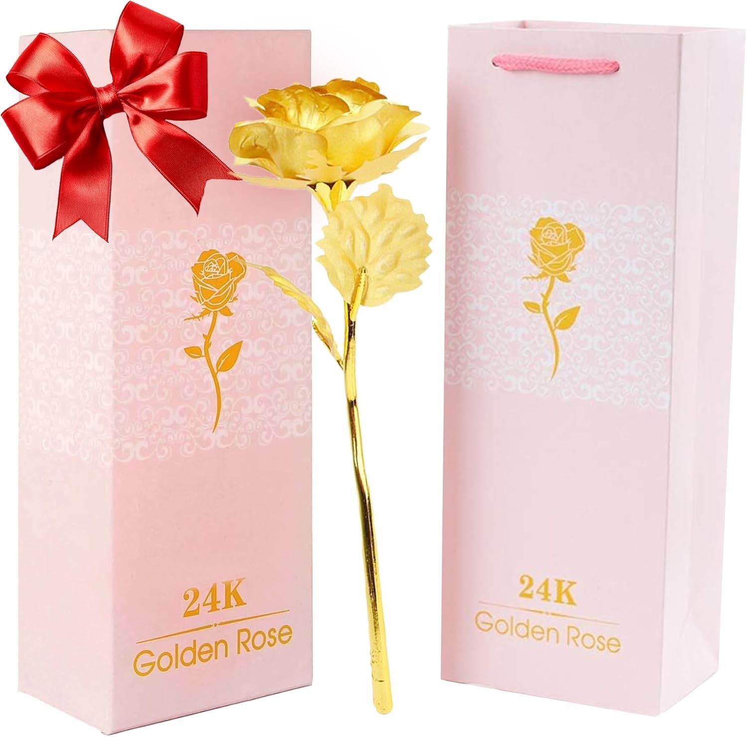 24k Gold Rose with Luxury Gift Box – 10″ Golden Rose Metal Single Rose