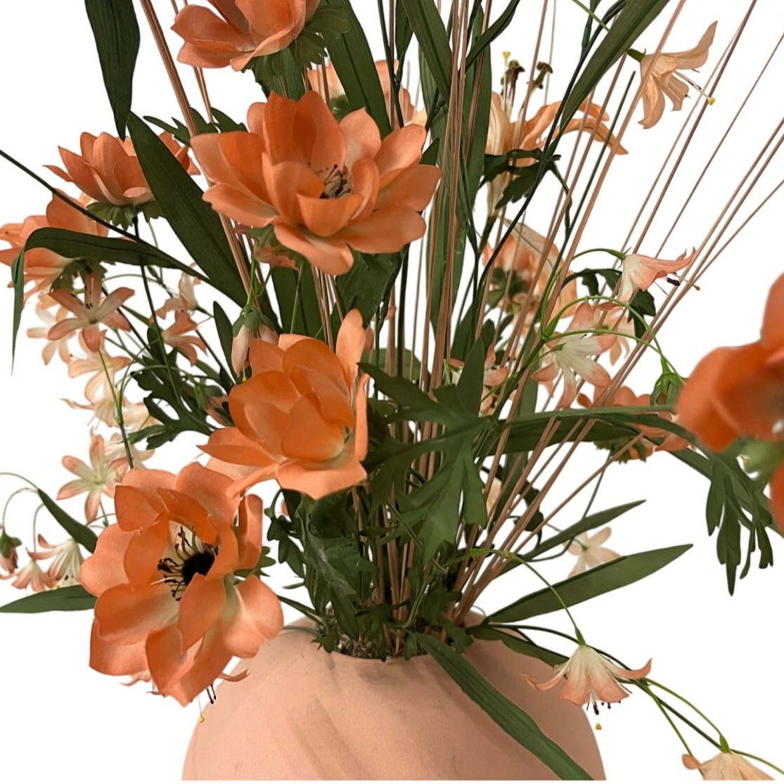 Faux Floral Arrangement Pink Round Planter Peach