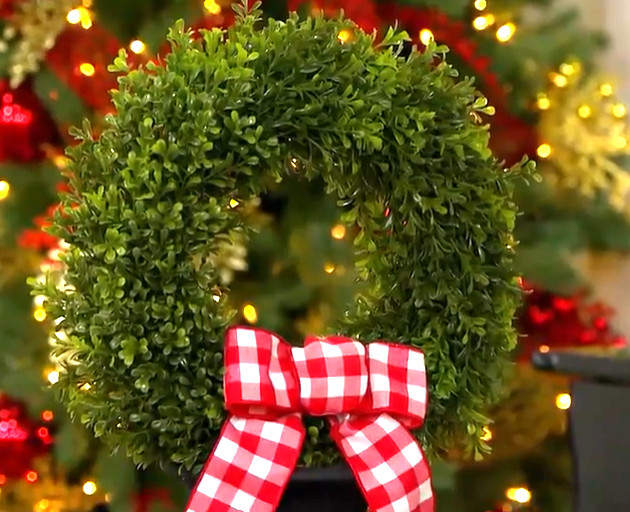 21″ Boxwood Wreath in Urn with Ribbon by Valerie H231923