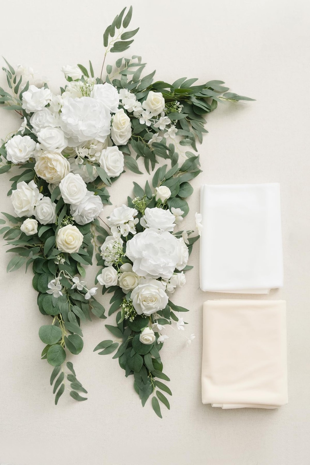 Artificial Wedding Arch Flowers Kit – 4pcs Hanging Silk Arrangements & Chiffon D