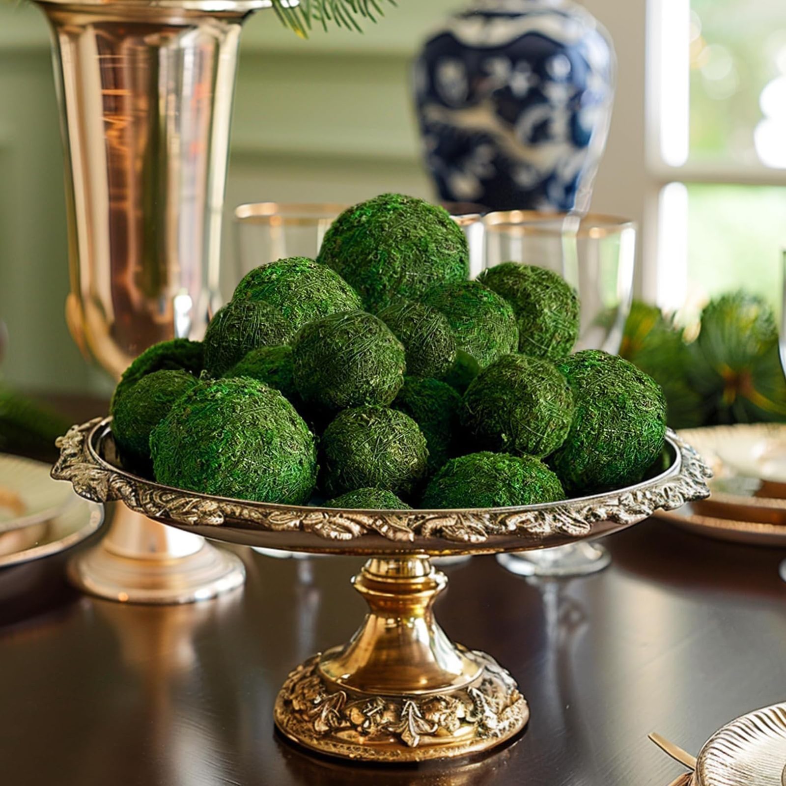 18 Pack Decorative Faux Dried Moss Balls – 6″ & 2.2″ Green Plant Spheres for Hom