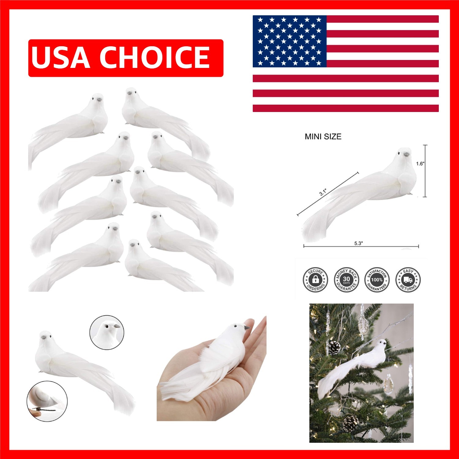 Beautiful 12-Pack Artificial White Doves with Clips for Crafting & Decor