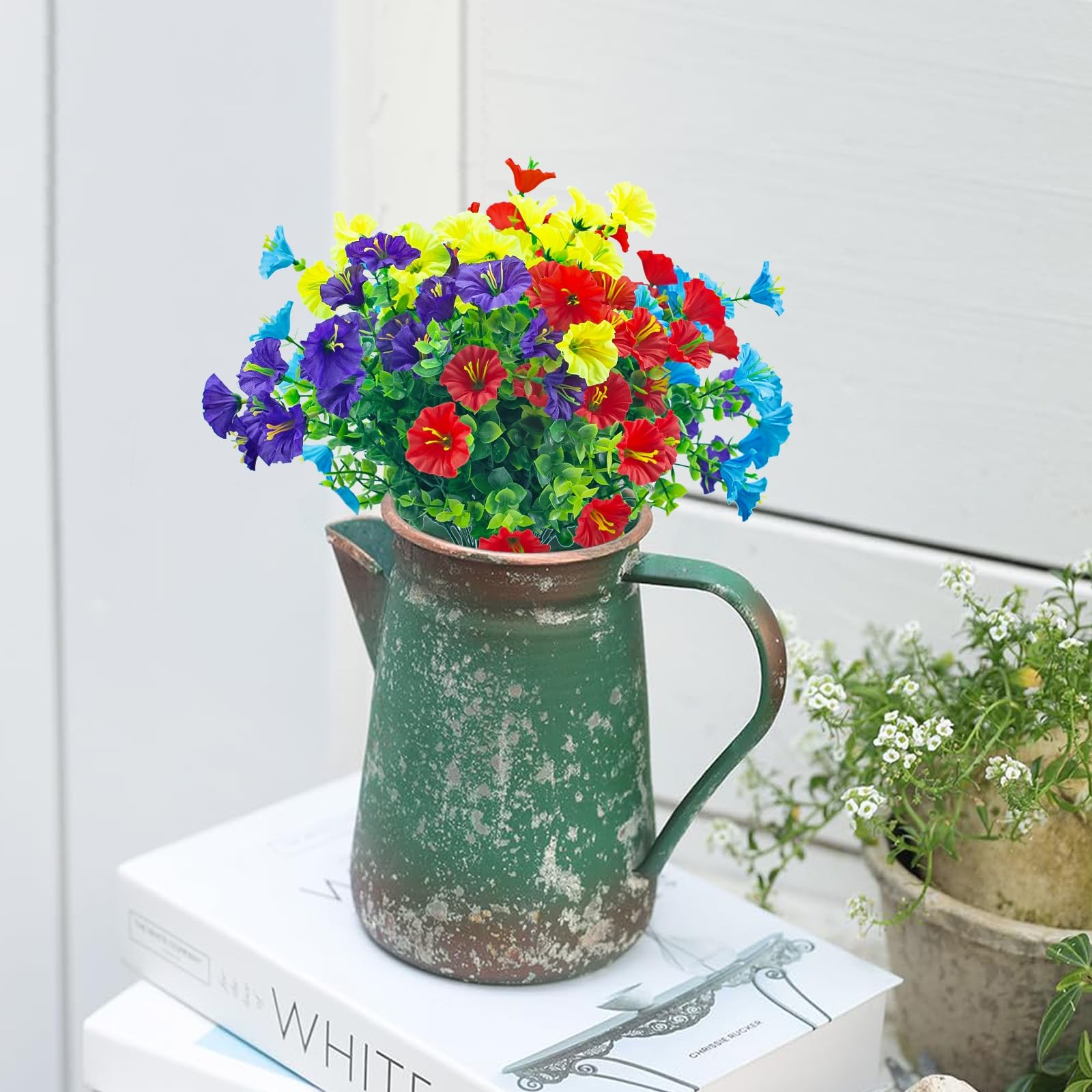 Artificial Outdoor Flowers UV Resistant – 8 Bundles 9″ Wide X 14″ Length