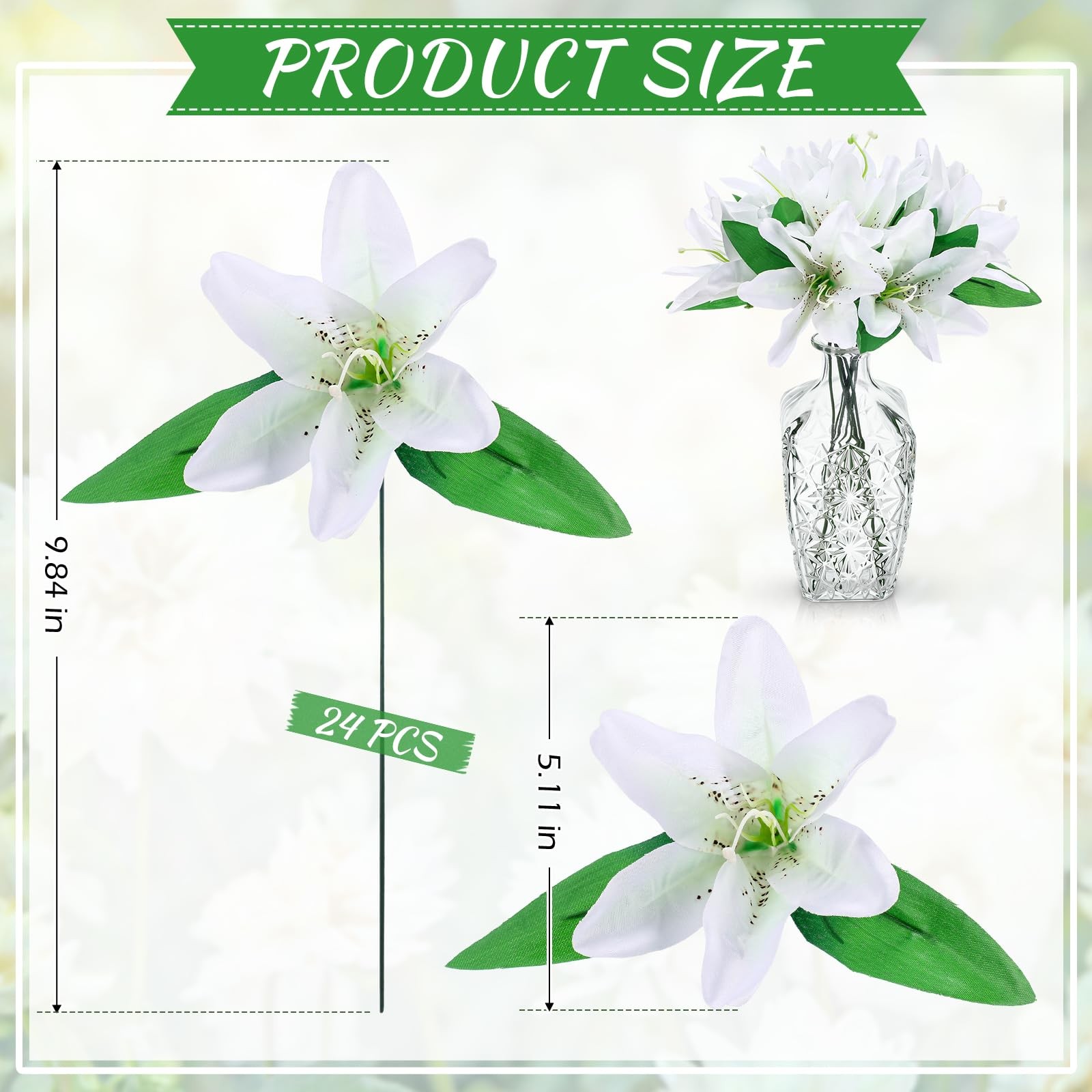 24 Pcs Artificial Lilies Flowers Fake Silk Lilies with Stem and Green Leaf Fa…