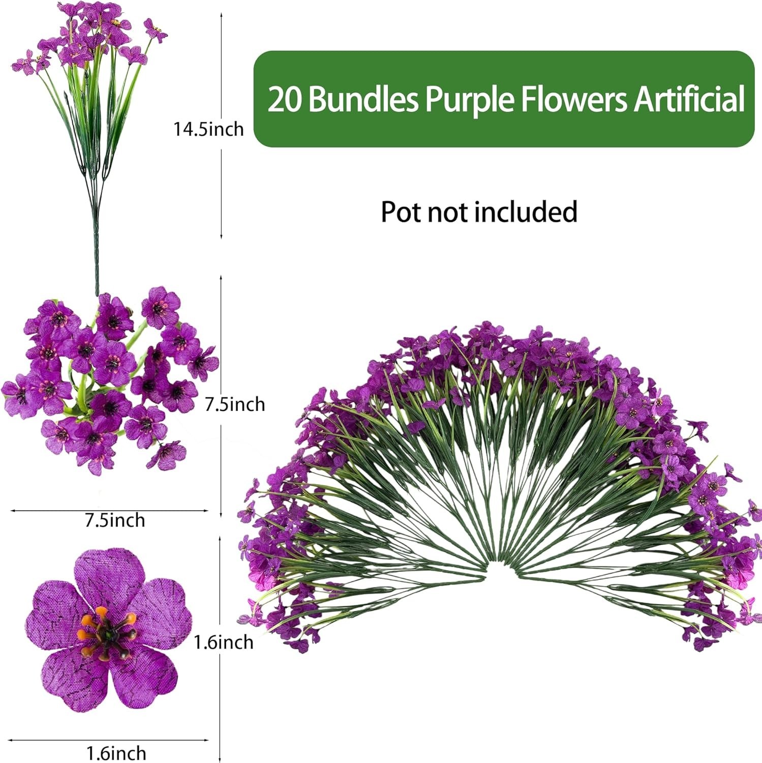 Vibrant 20 Bundle Set of Purple Artificial Flowers for Patio and Garden Design