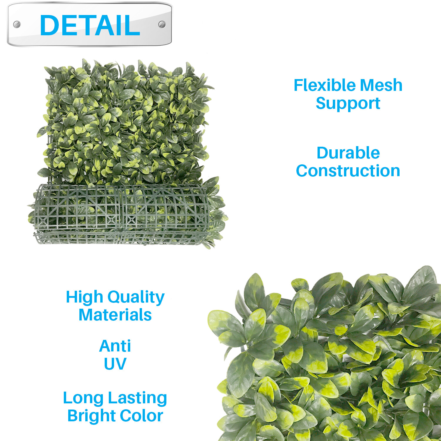 20″x20″ Artificial Greenery Grass Wall Hedge Decor Privacy Fence Panel, Ficus