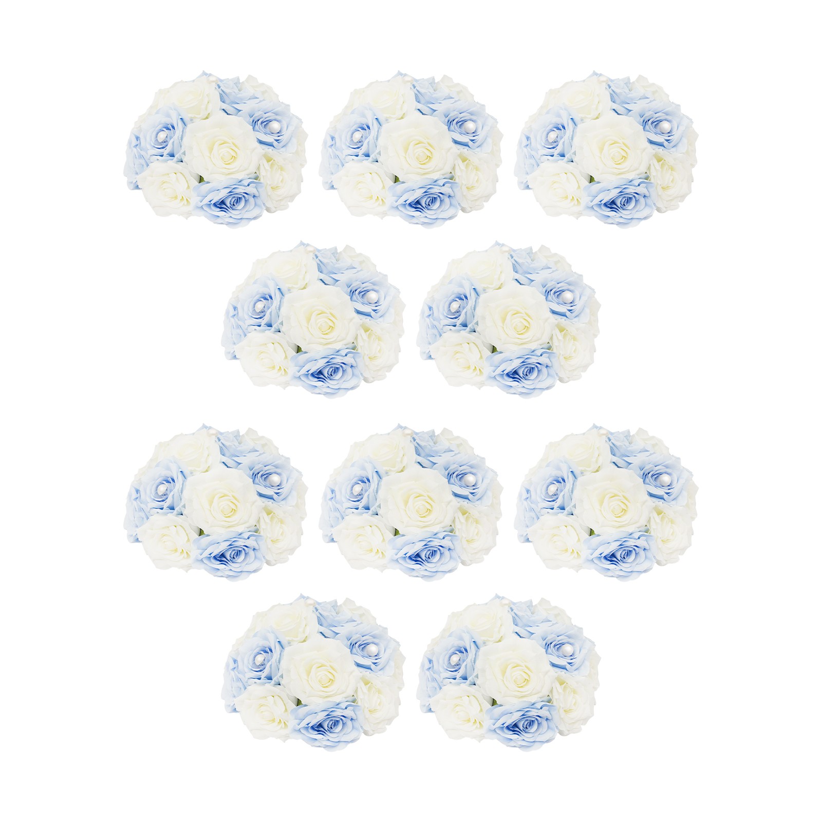 10 Pcs Handmade Bouquet Party Wedding Artificial Flower Balls Deco, White+Blue