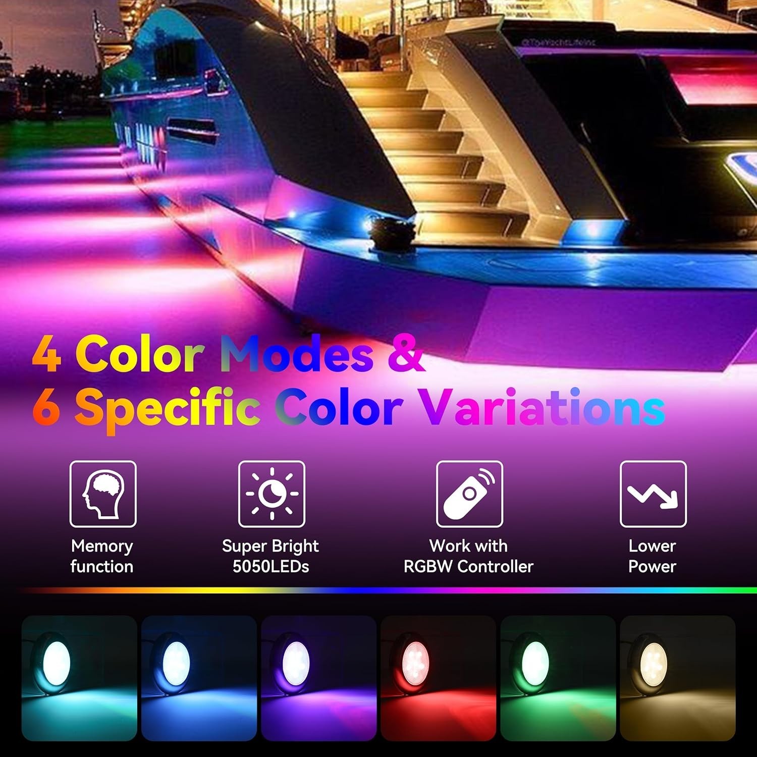 3Inch RGBW Boat Courtesy Lights IP68 Waterproof Marine LED Lights Stainless Stee