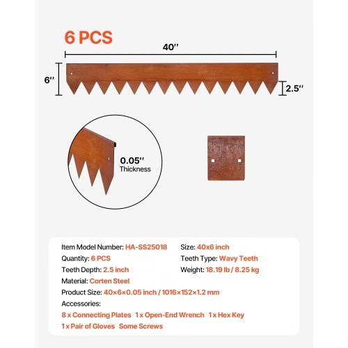 Corten Steel Landscape Edging, 6-Pack 40 x 6 Inch Metal Edging for Landscaping w