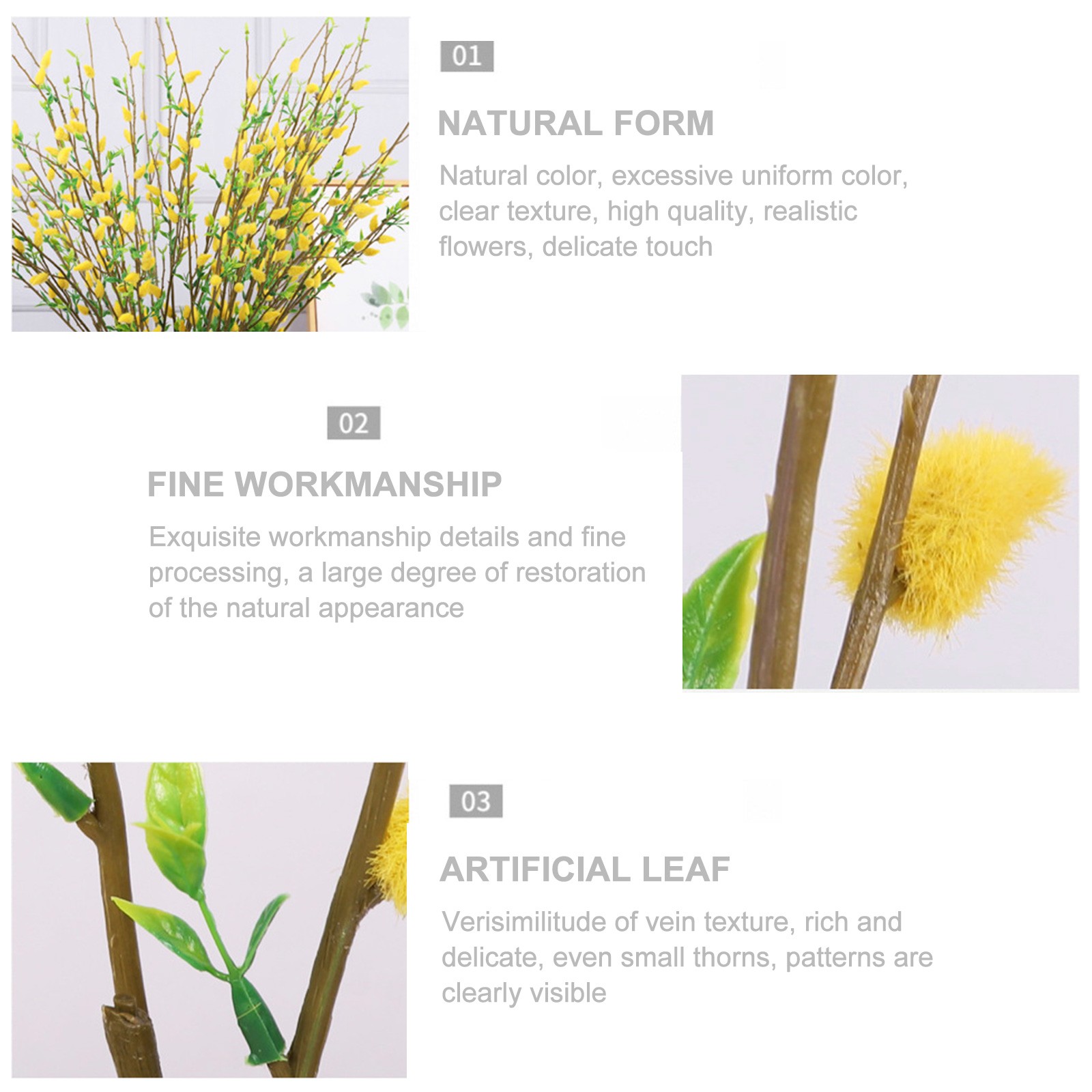 85cm Gray Faux Silver Stem Yellow Buds