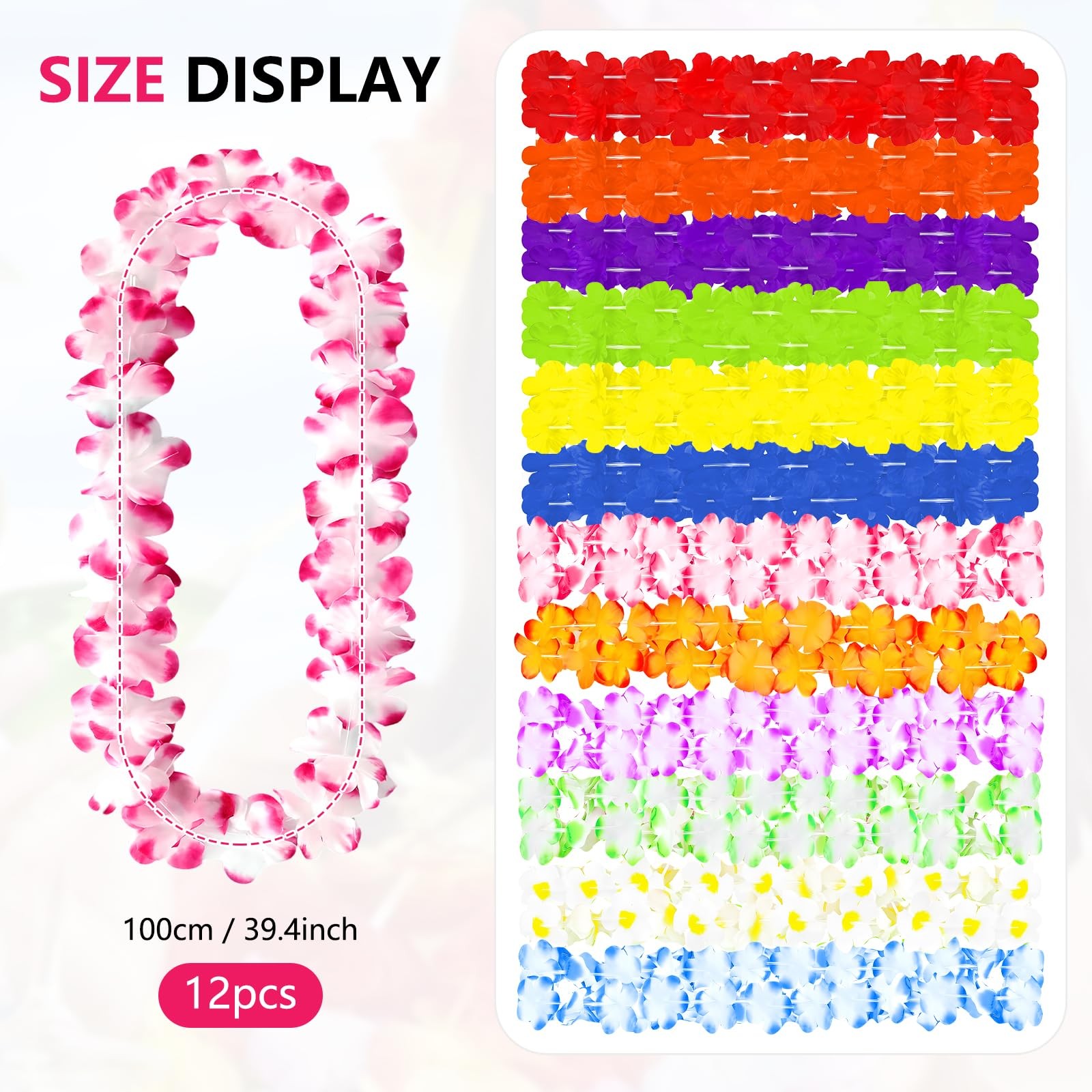 12 PCS Hawaiian Leis Party Decorations, Colorful Tropical Flower Necklaces fo…