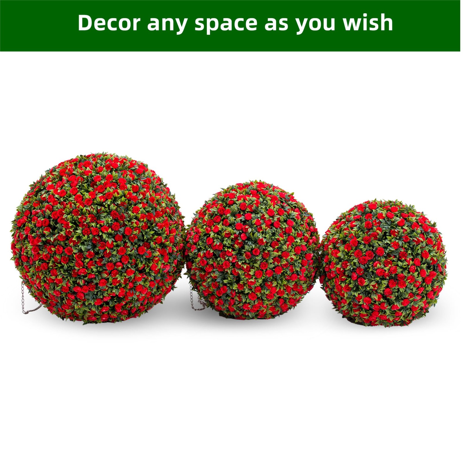 PeacefulHues Red Artificial Topiary Balls 2-Pack, 22 Inch Flower Topiary Ball