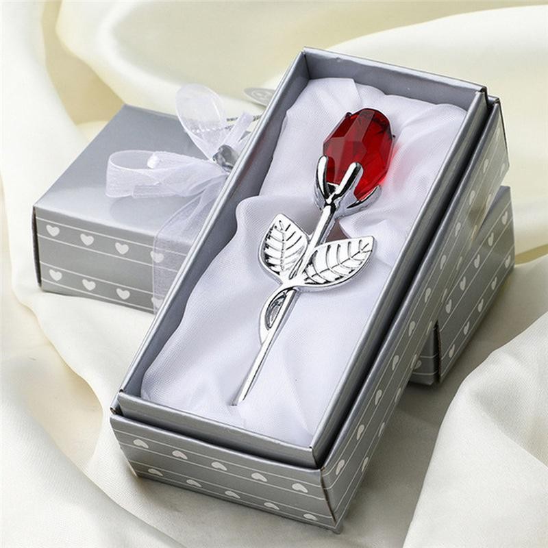Crystal Glass Rose Flower Figurines 6 Colors Wedding Xmas Valentine Gift Decor