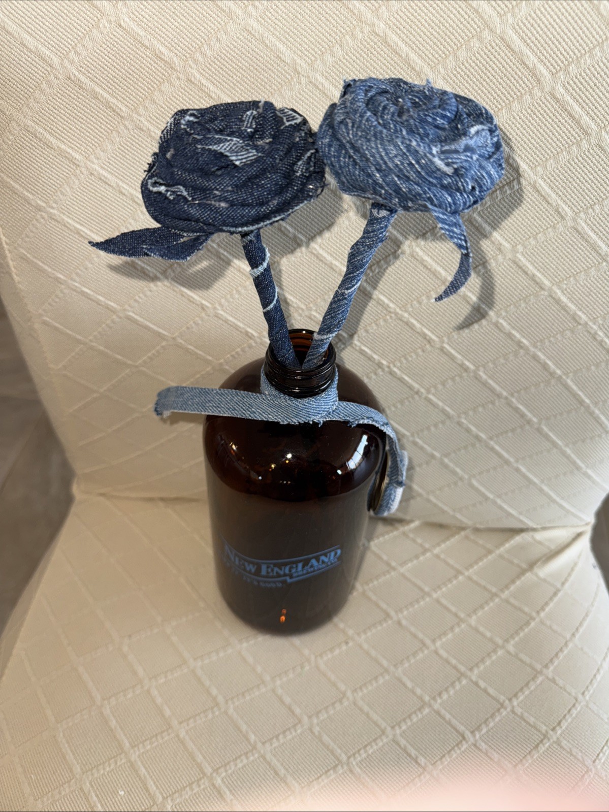Handmade Denim Roses Flower 2nd Anniversary, Eco, New England Brewing Co Growler