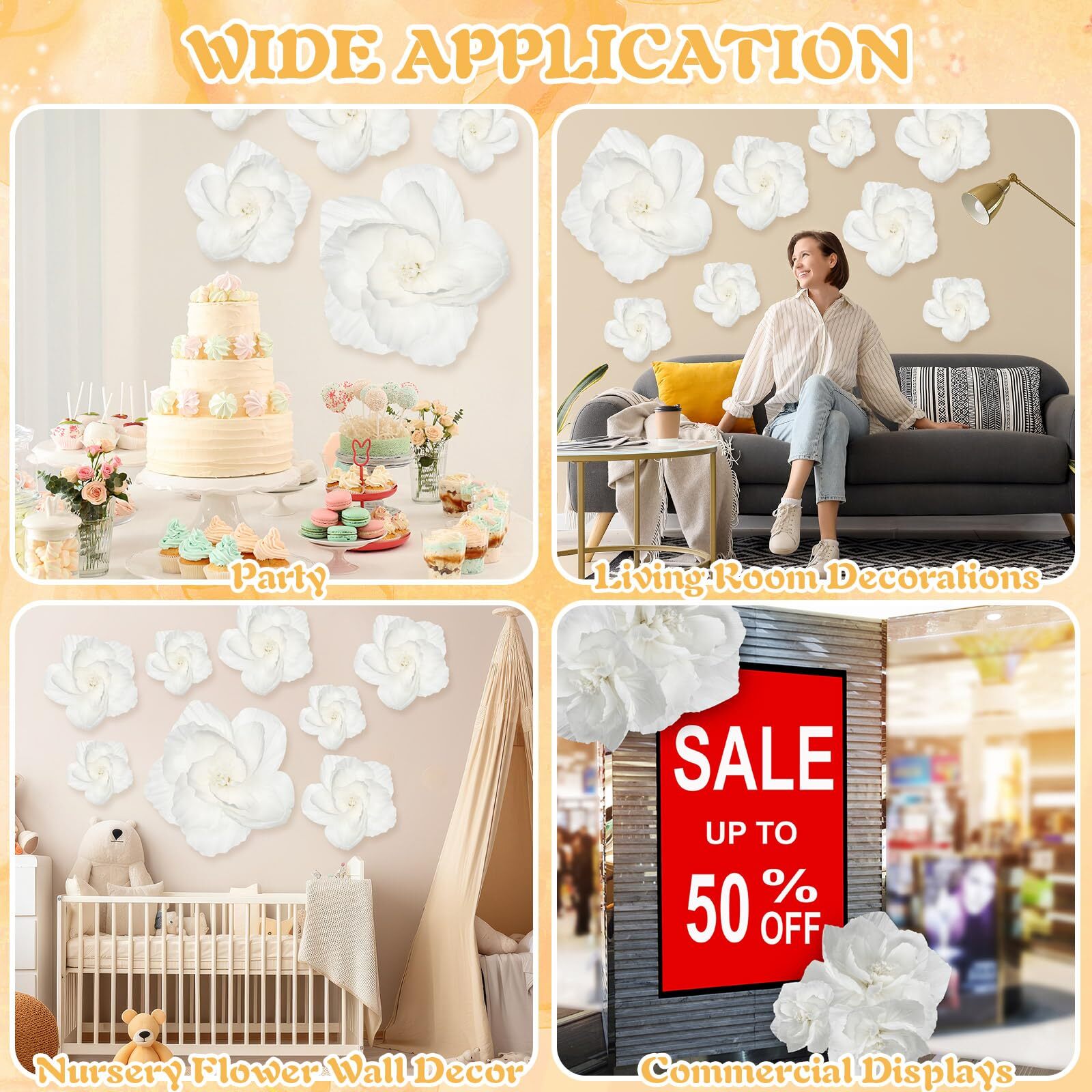 Giant Paper Flowers White 12 Pcs Wedding Backdrop Table Centerpieces Party
