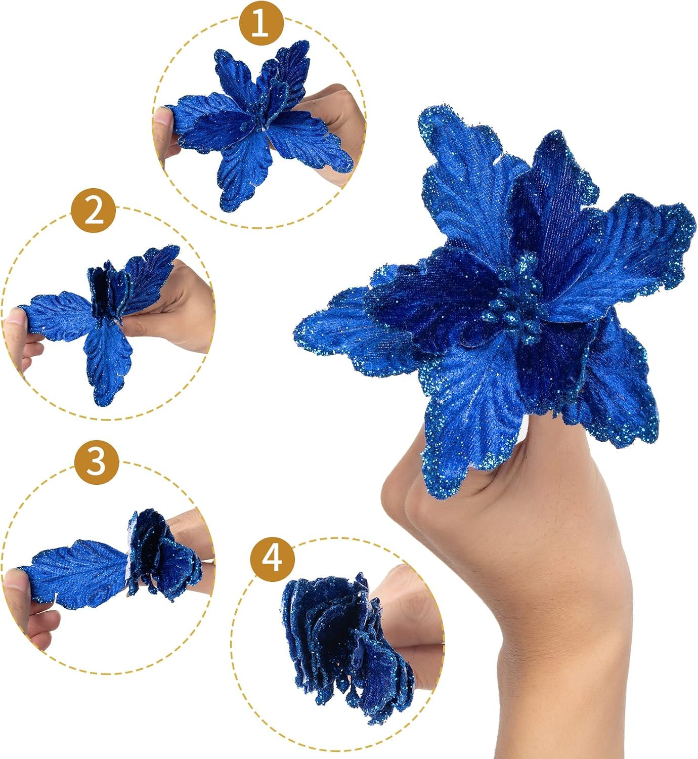7Pcs Poinsettia Flowers Picks Artificial Glitter Poinsettia Flowers with Stems C
