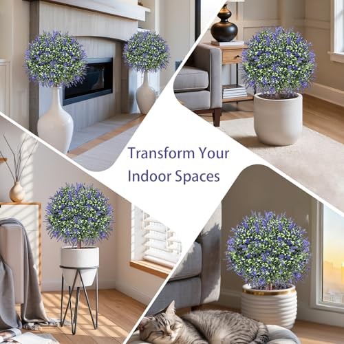 Artificial Topiary Ball Trees, Set of 2 UV Resistant 2 ft (18″ Ball) Lavender