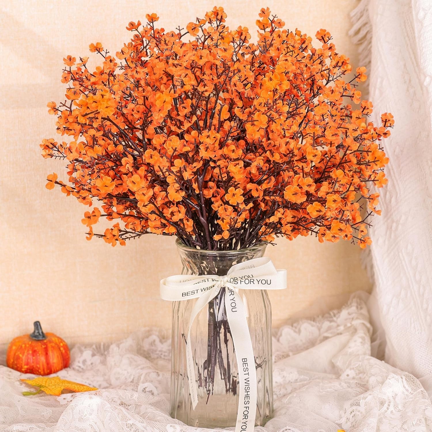 Lifelike 10 Pcs Artificial Flowers – Orange Baby Breath for Home Arrangements