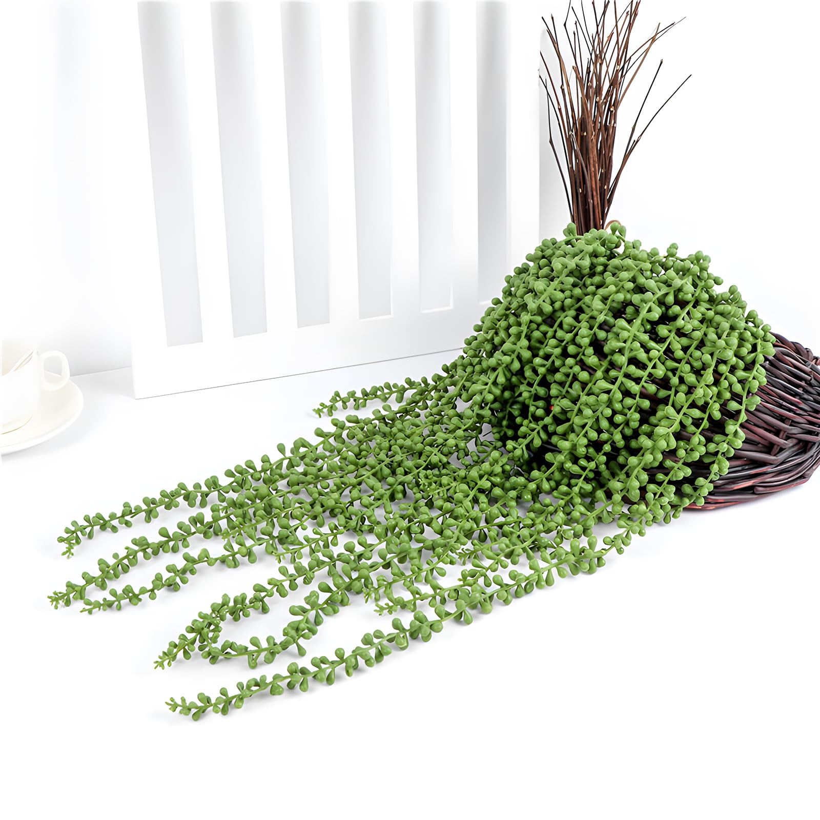 6pcs Fake Hanging Succulents Plants,String of Pearls Plant Artificial Greener…