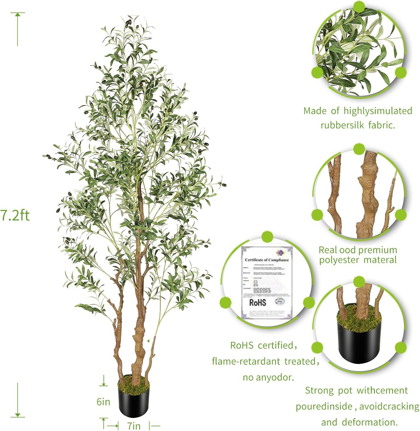 7.2Ft Faux Olive Tree with Pot – Perfect Indoor/Outdoor Home Decor Plant