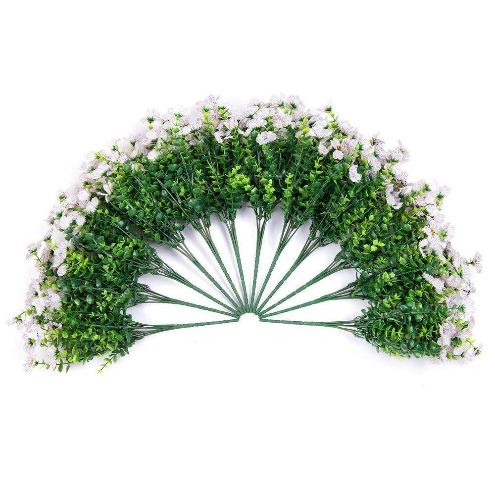 12 Bundles 13.8 In. Creamy White Artificial Faux Flowers Silk Daisy with Eucalyp