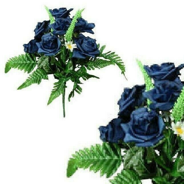 Navy Blue Rose 16″ Bush Silk Flower Home Party Craft General In/Outdoor Decor
