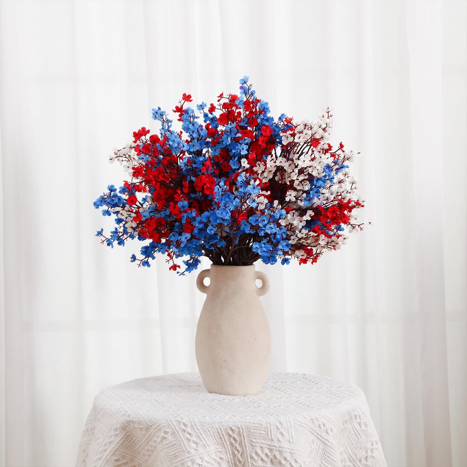 Lyrow 24 Pcs Red Blue White Patriotic Artificial Flowers 4th of July Table Ce…