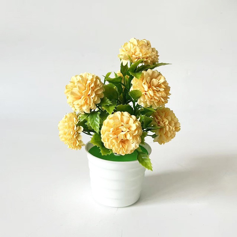 Realistic 8-Bloom Artificial Hydrangea in Compact White Pot for Desk or Shelf
