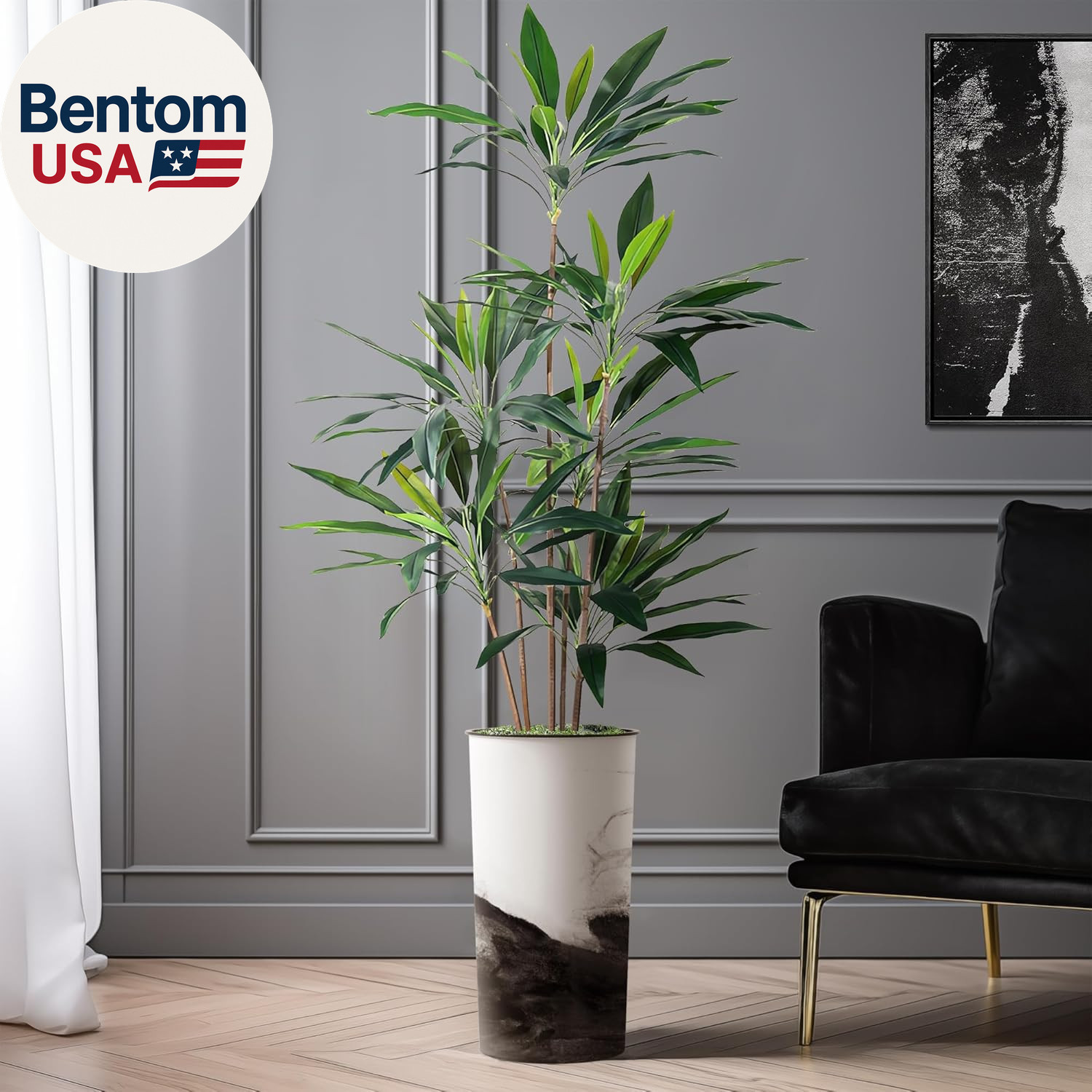 Artificial Tree in Contemporary Planter, Fake Dracaena Tree Silk Tree for Indoor