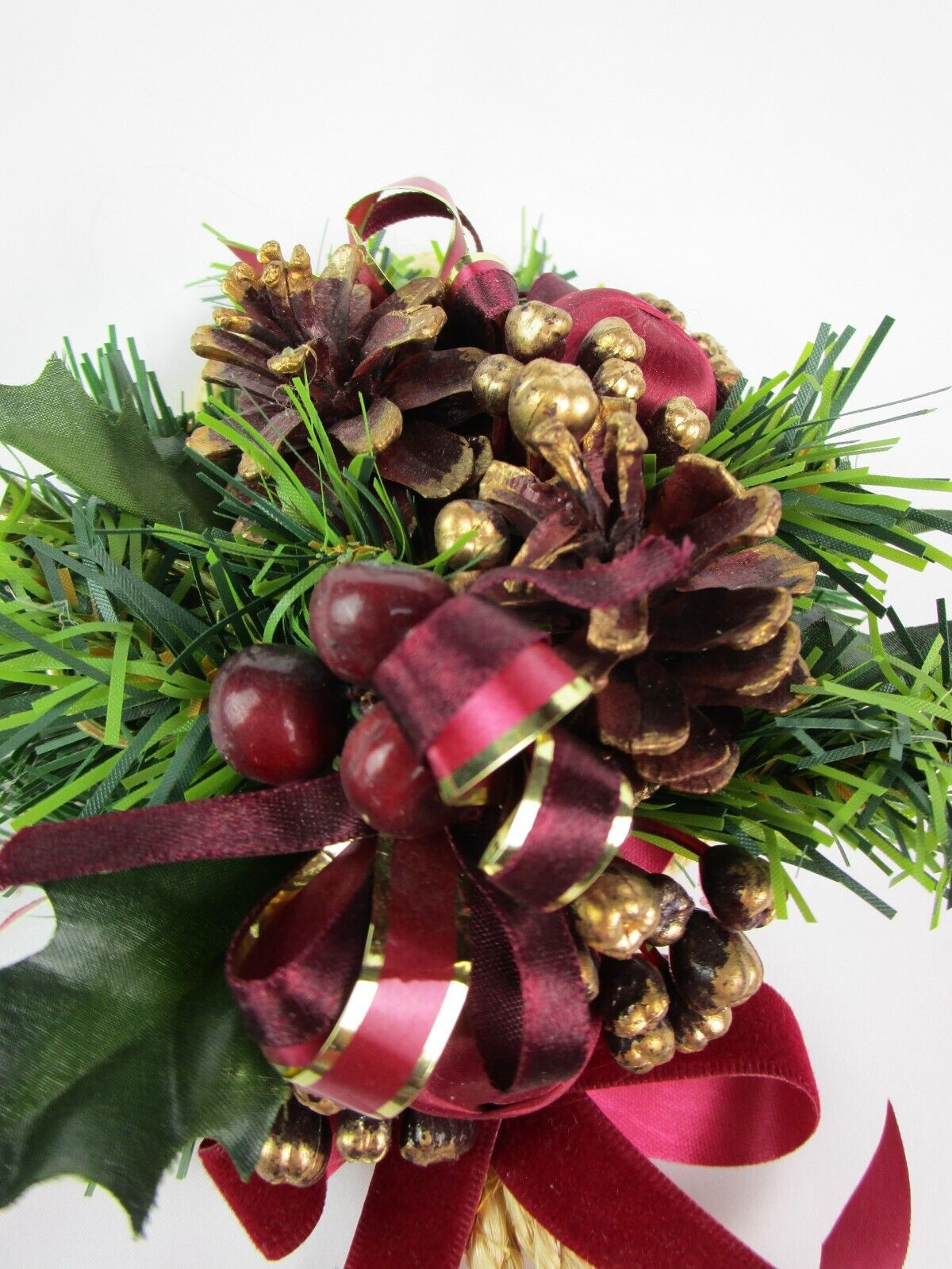 Decorative Christmas Pine Wall Swag Small Burgundy 9″