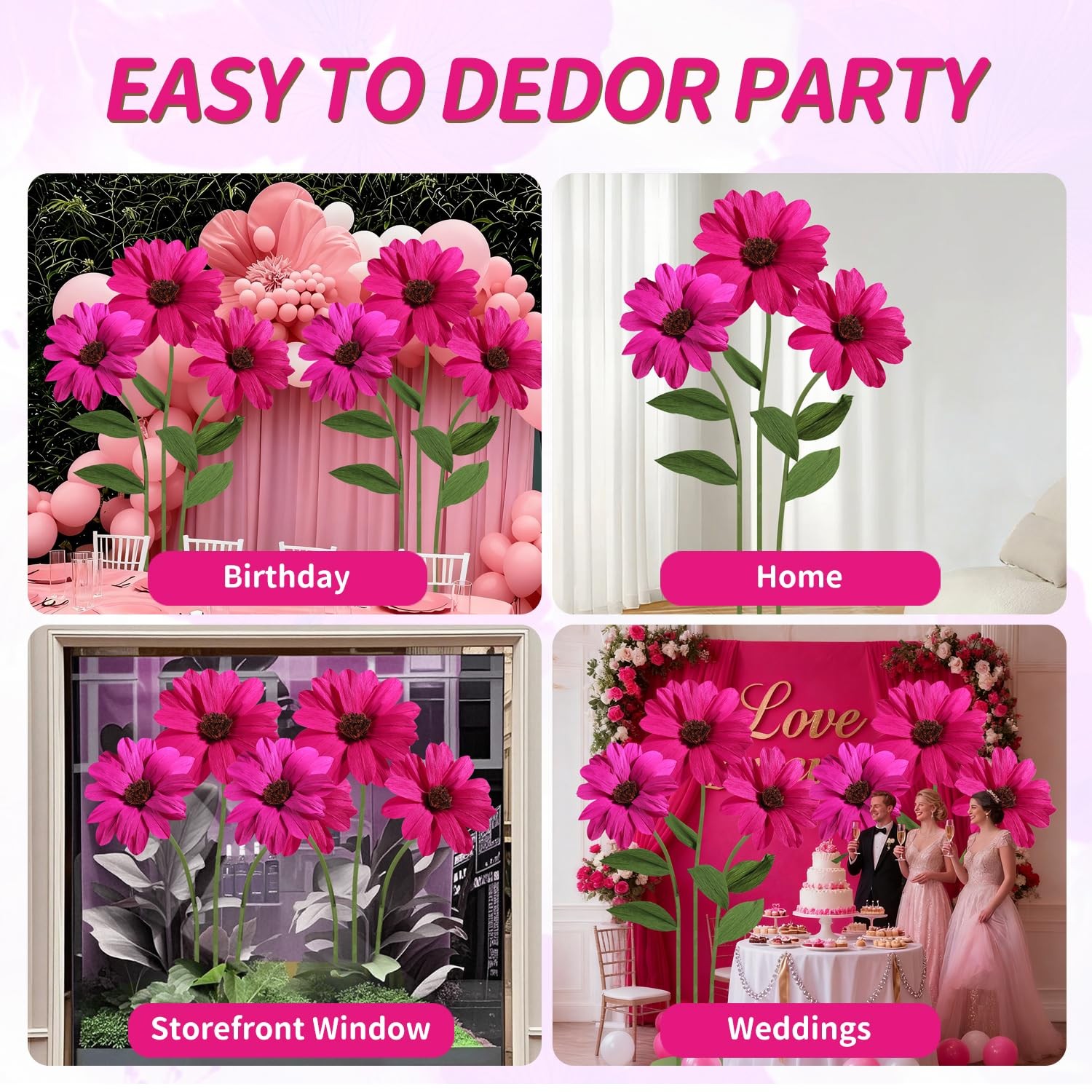 Giant Flower with Heavy Duty Iron Base Stand, Aluminum Pipe Stems | Large Art…
