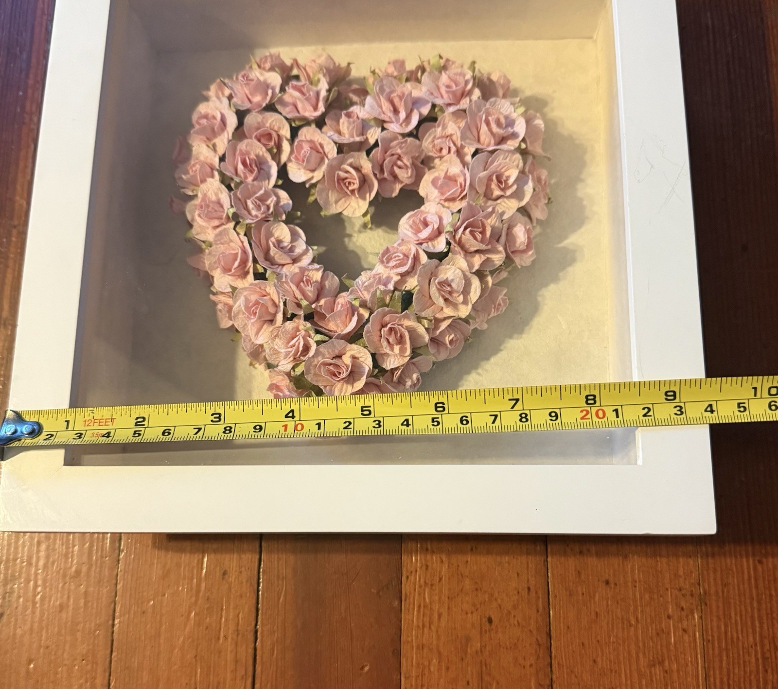Set of 2 Vintage Shadow Box Floral Heart Wall Art Pink &Ivory Roses Framed Decor
